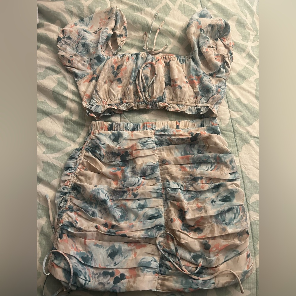NWT floral pink, blue, and beige 2 piece dress.
